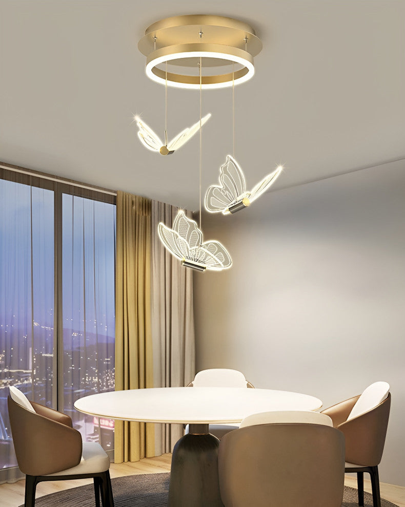Camogli | Beautiful LED Chandelier with Hanging Butterflies, 3 Heads, Cool Light