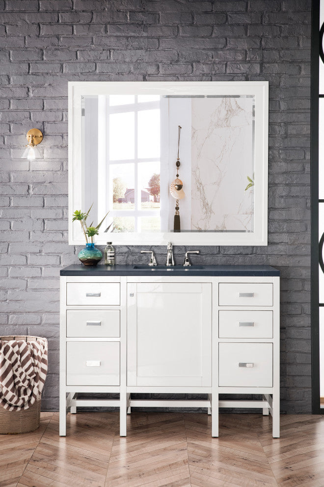 Addison 48" Single Vanity Cabinet, Glossy White, Charcoal Soapstone, Three-Hole
