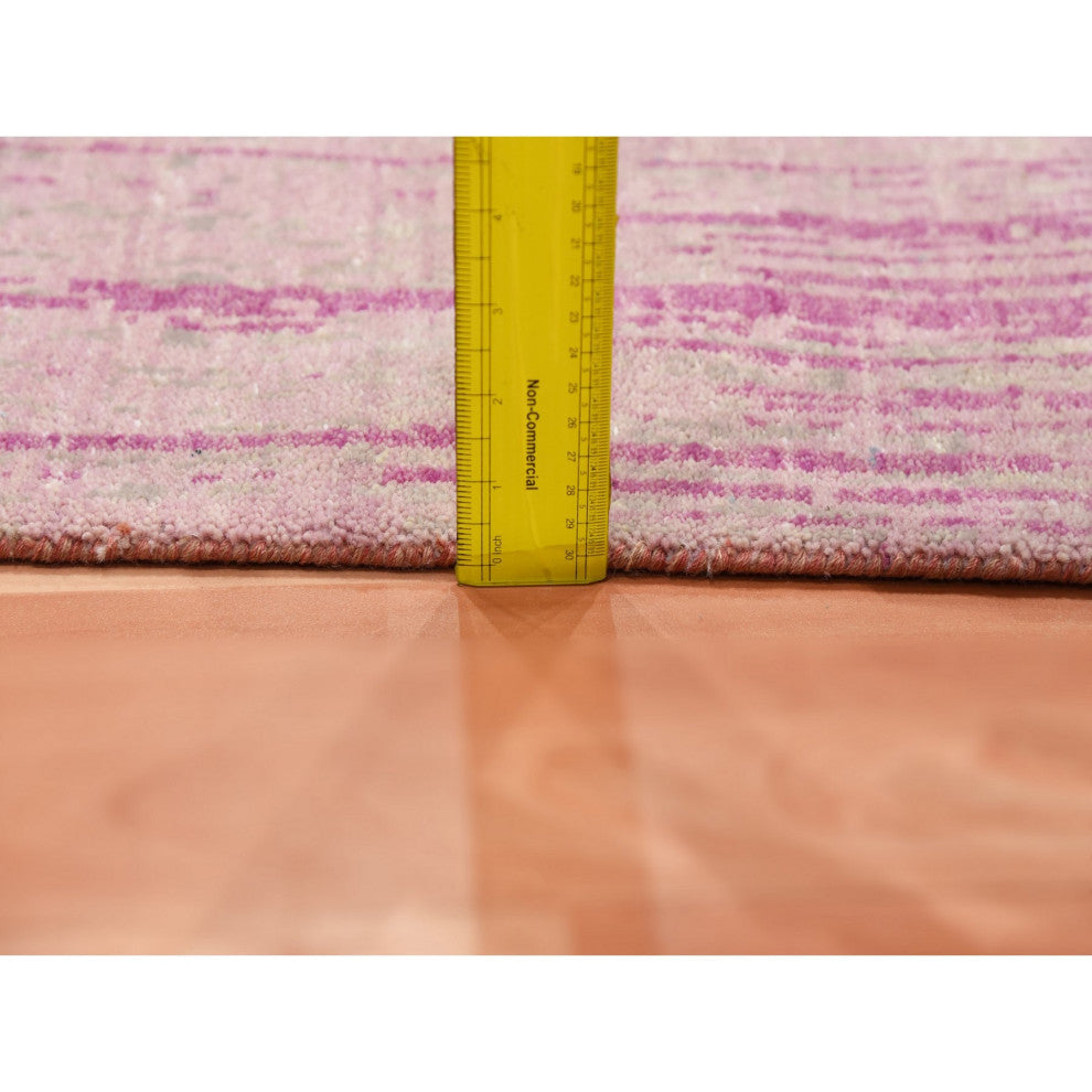 Pink Wool Hand Knotted Vertical Ombre Design Runner Oriental Rug, 2'6"x6'4"
