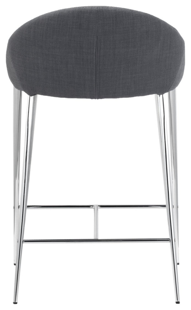 Counter Stool Chair, Set of 2, Steel Metal, Fabric, Gray, Chrome