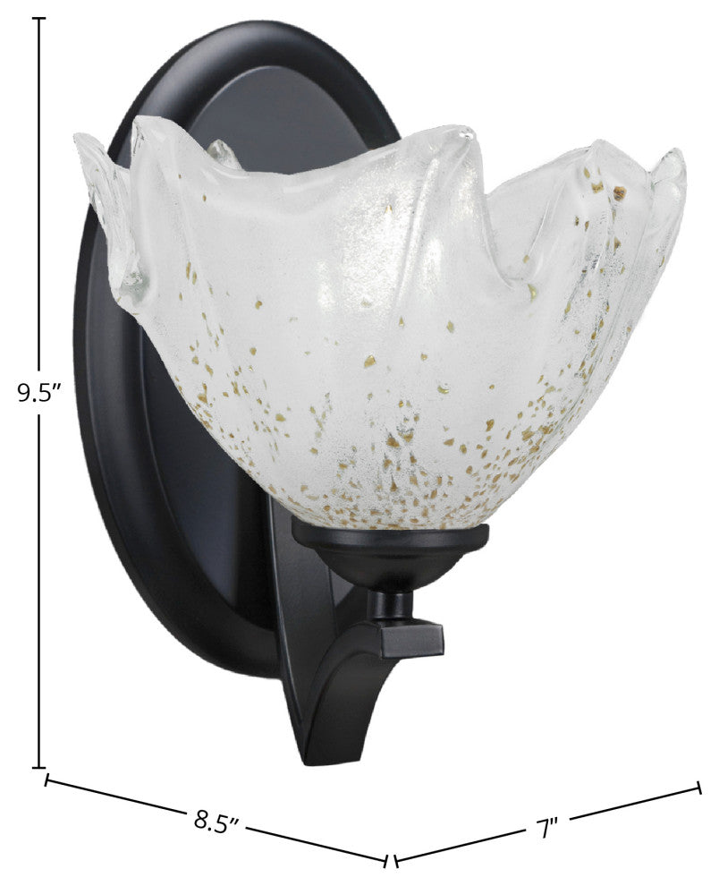 Zilo Wall Sconce, Matte Black, 7" Gold Ice Glass