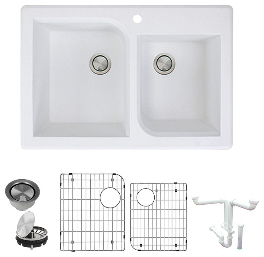 Radius Granite 33-in Drop-In Kitchen Sink Kit in White