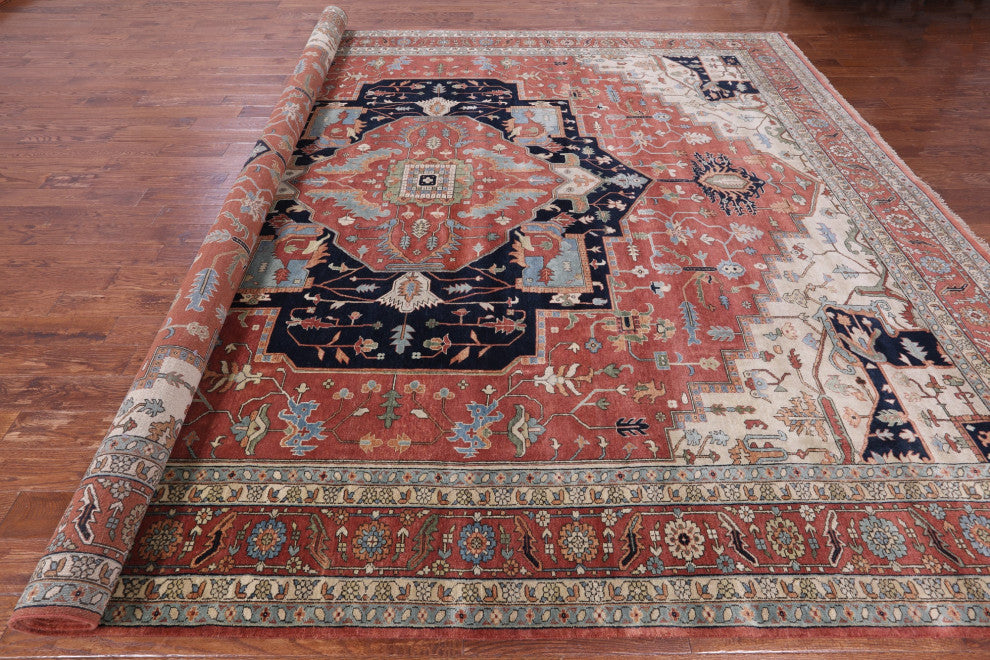 11' 9" X 14' 9" Persian Fine Serapi Hand Knotted Wool Rug - Q14709