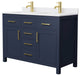 48"DBL Bathroom Vanity Dark Blue, White Cult.Marble Countertop, Sinks, Gold Trim