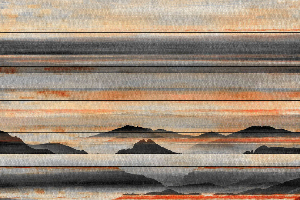 "Desert Mountains" Painting Print on White Wood, 45"x30"
