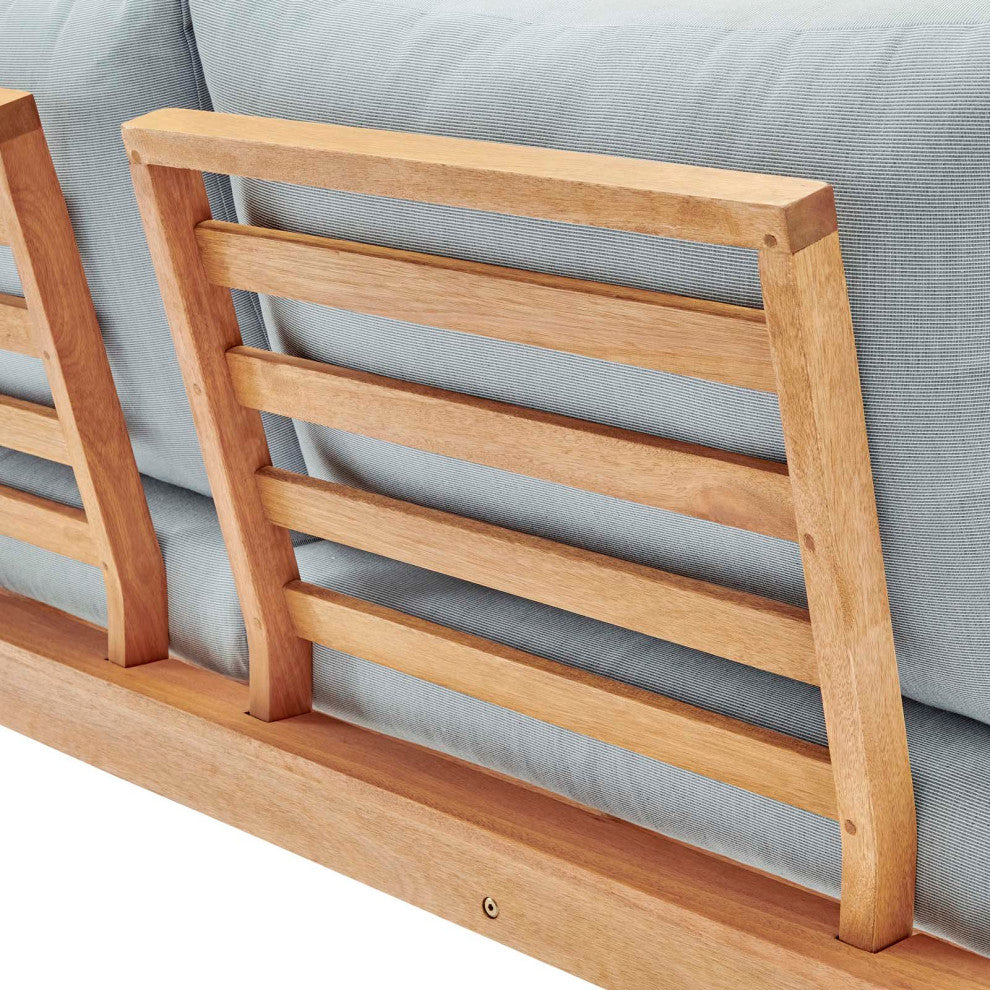 Lounge Loveseat Sofa, Wood, Brown Natural Blue, Modern, Outdoor Patio Bistro