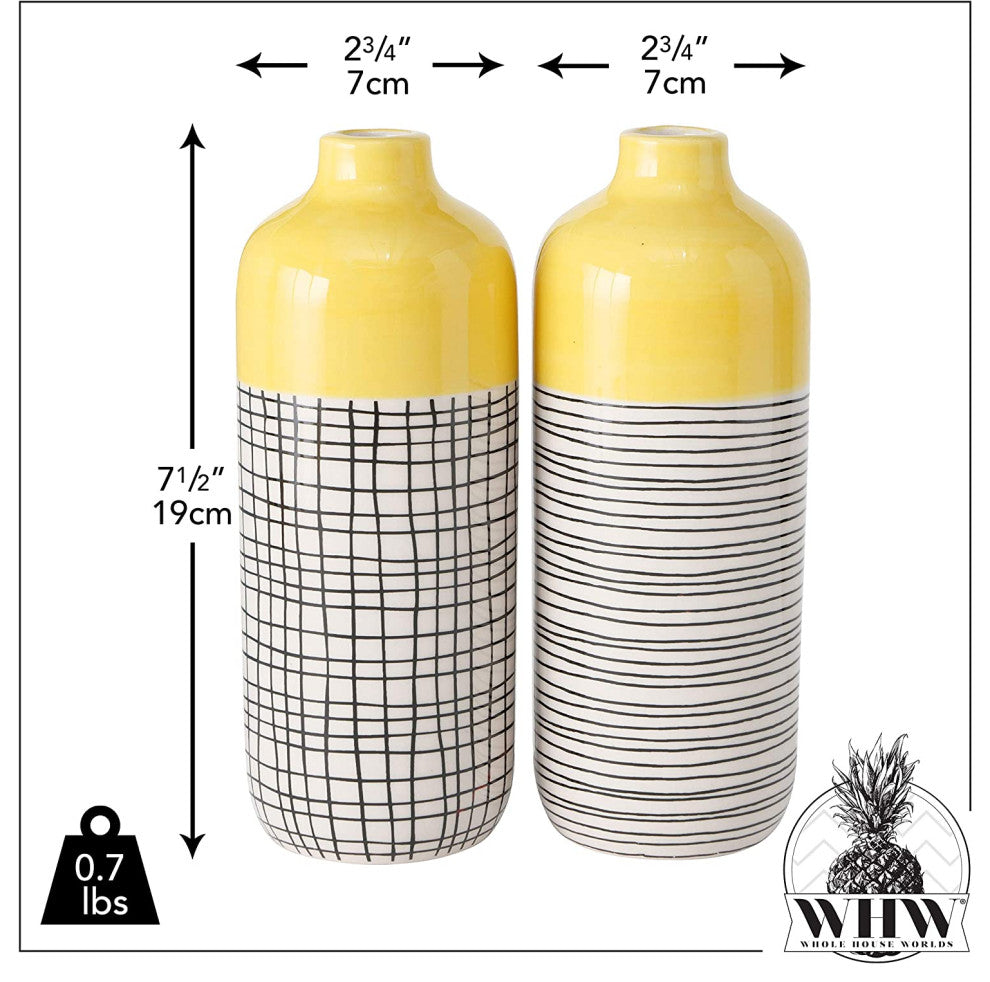 2 Piece Pop-Yellow Vases,  7.75 Inches