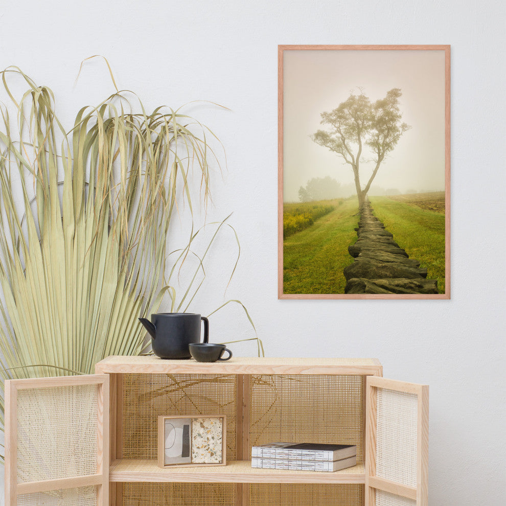 Calming Morning Rural Landscape Framed Photo Paper Wall Art Prints, Red Oak, 24" X 36"