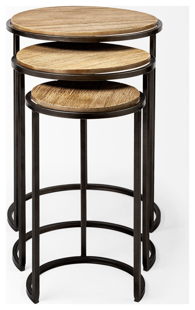 27" Black And Brown Solid Wood Round End Tables, 3-Piece Set