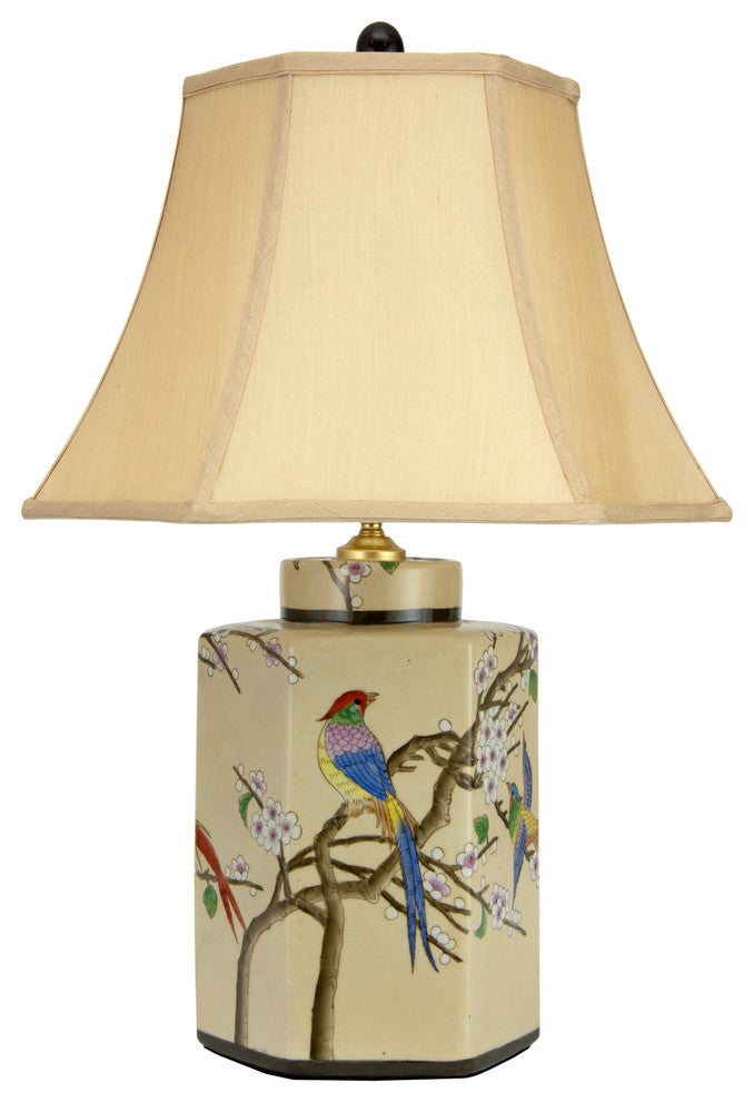 22" Birds and Flowers Porcelain Jar Lamp