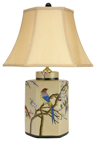 22" Birds and Flowers Porcelain Jar Lamp