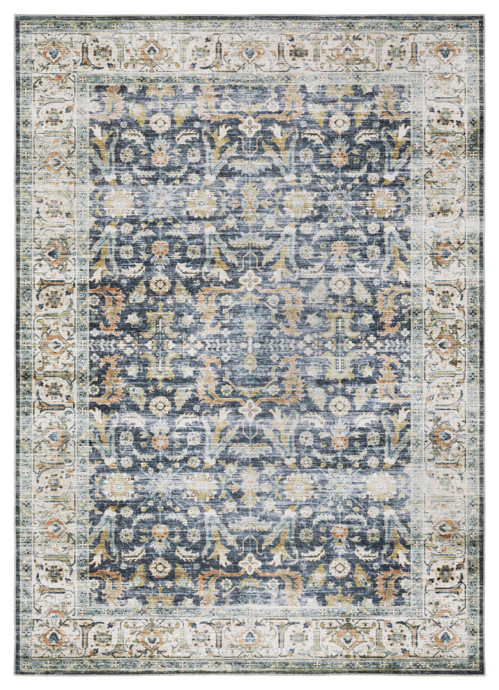 Celestia Machine Washable Vintage Indoor Area Rug, Navy, 2'x3'