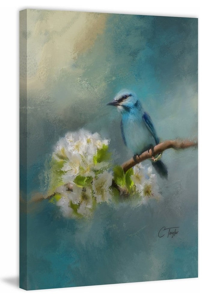 "Blue Song Bird" Painting Print on Wrapped Canvas, 12"x18"