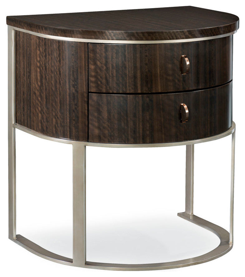 Modern Streamline Two Drawer Demilune Nightstand