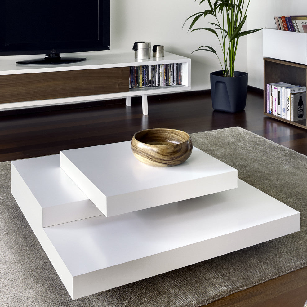 Isle Contemporary Multi Platform Square Coffee Table, White