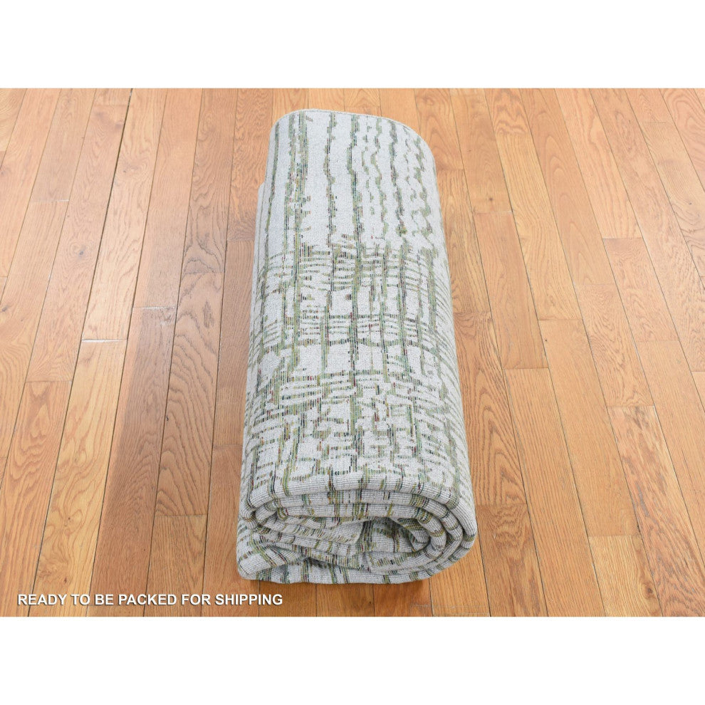 Goose Gray, Fine Jacquard Hand Loomed, Modern, Wool and Silk, Rug, 7'10"x9'9"