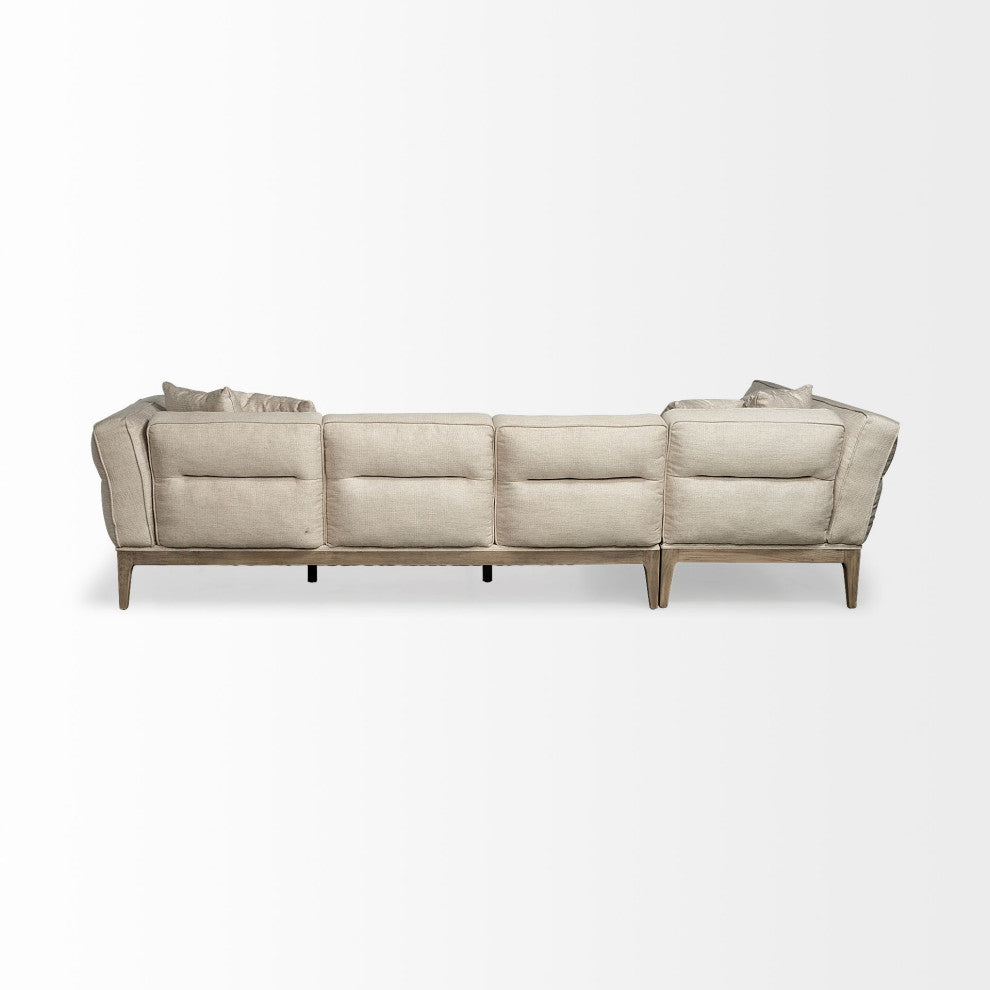 Denali III Beige Fabric, Solid Wood Frame Sectional Sofa, Cream/Brown, Left
