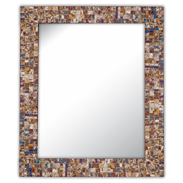 Mosaic Glass Framed Wall Mirror, Multi-Colored and Gold Decorative Vanity Mirror