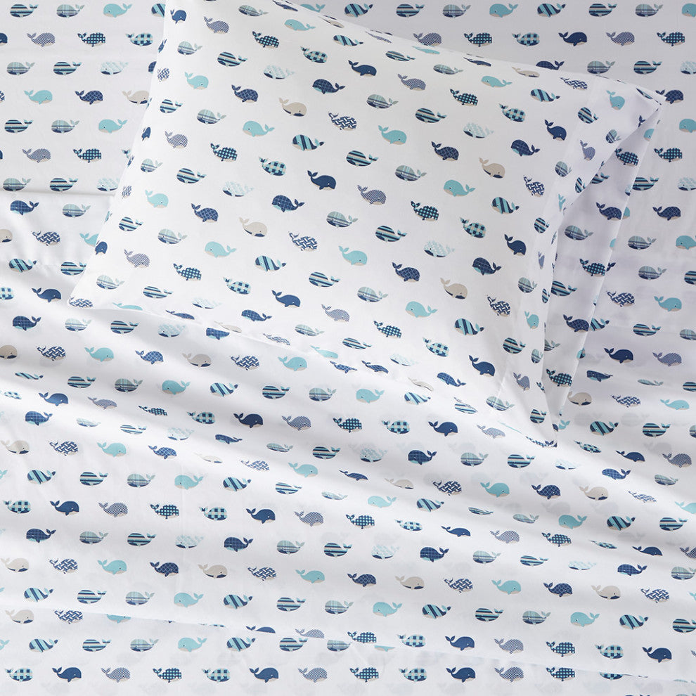 Mi Zone Printed Microfiber Sheet Set, Blue Whales