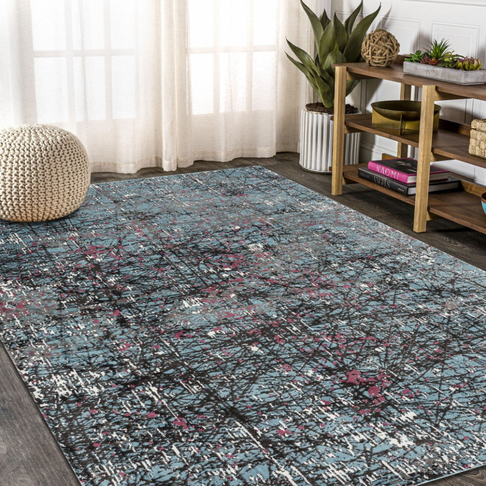 8??x 10??Blue Chaotic Strokes Area Rug