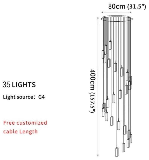 Cannes | Staircase Pendant Crystal Long Light Fixture, 35 Lights