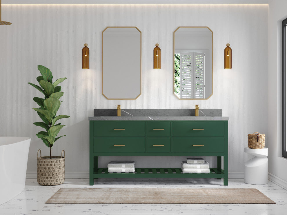 Parker 72 Double Sink Bath Vanity in Lafayette Green  2" Piatra Gray