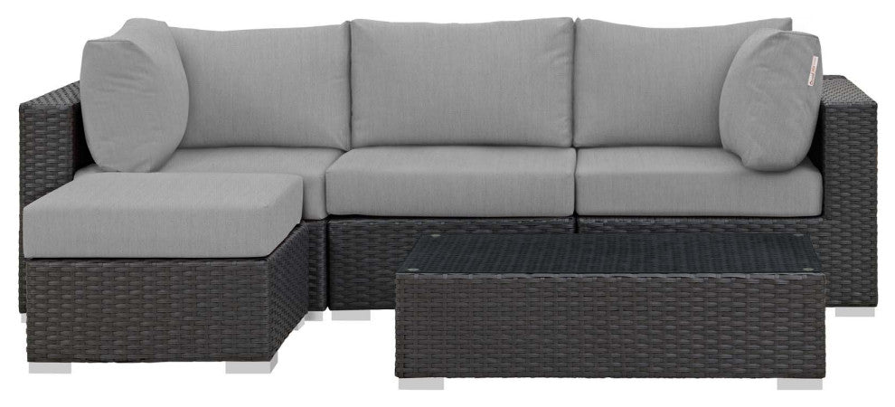 Canvas Gray Sojourn 5 Piece Outdoor Patio Sunbrella Sectional Set