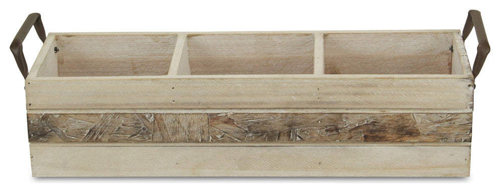 Rectangular Wood Storage, 3-Compartment, Light Brown
