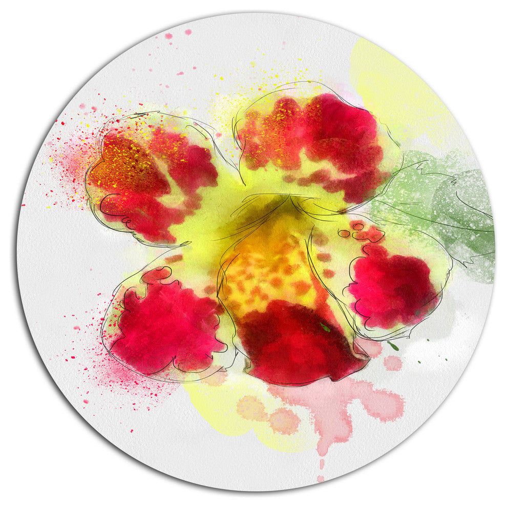 Flower Watercolor With Color Splashes, Floral Disc Metal Wall Art, 23"