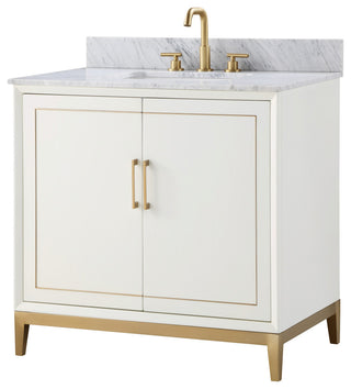 Gracie Bathroom Vanity, Satin White With Carrara Marble, 36"