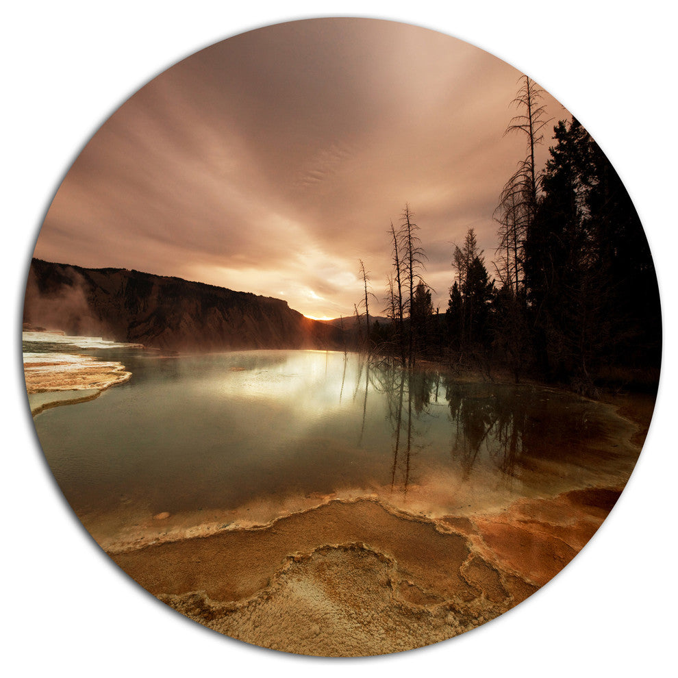 Mountain Lake Under Cloudy Sky, African Landscape Round Wall Art, 11"