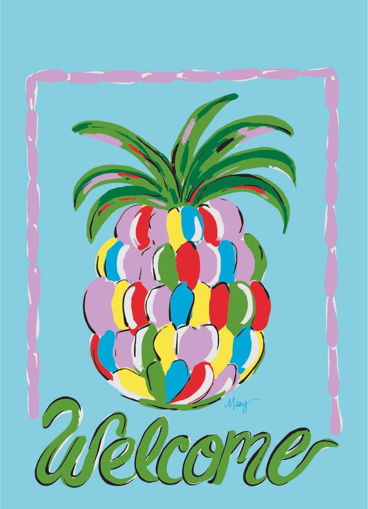 Double Applique Welcome Pineapple Polyester Garden Flag