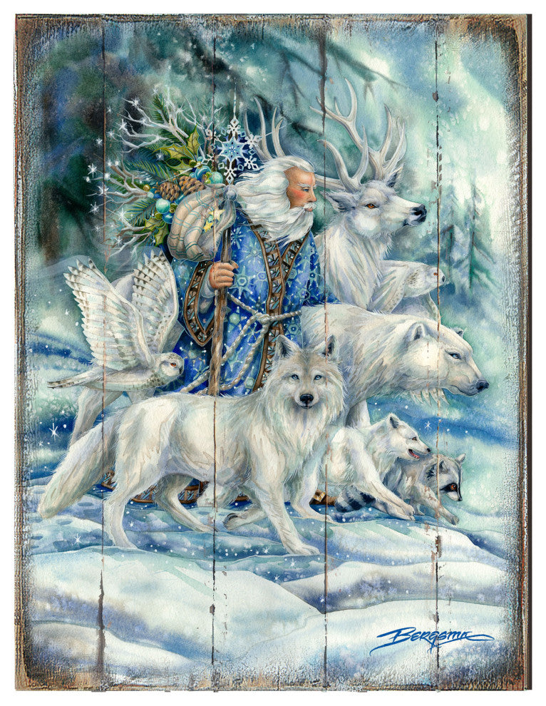 Cool Winds Father Winter Animals Wooden Wall Art, Large 24x18