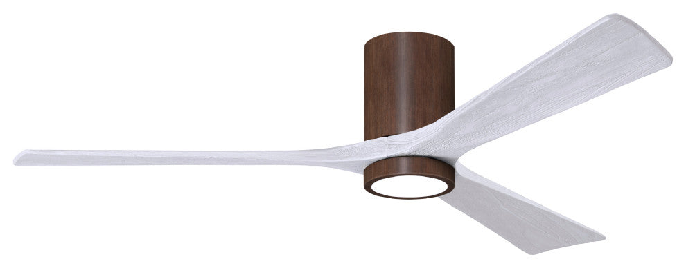 Irene-3HLK  3-Blade Flush Mount Ceiling Fan, Integrated LED, Walnut Tone/Matte White Blades, 60