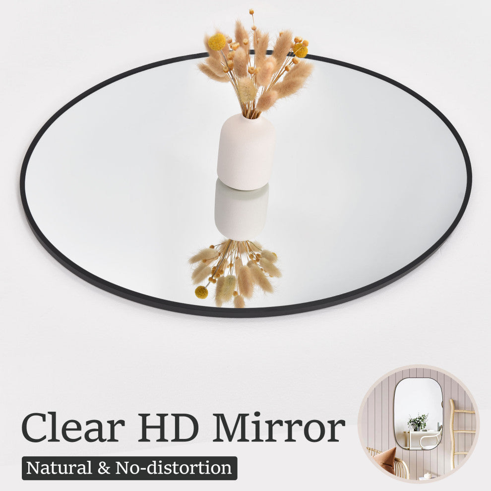 Easly Oval Aluminum Alloy Framed Mirror, Black, 24x36