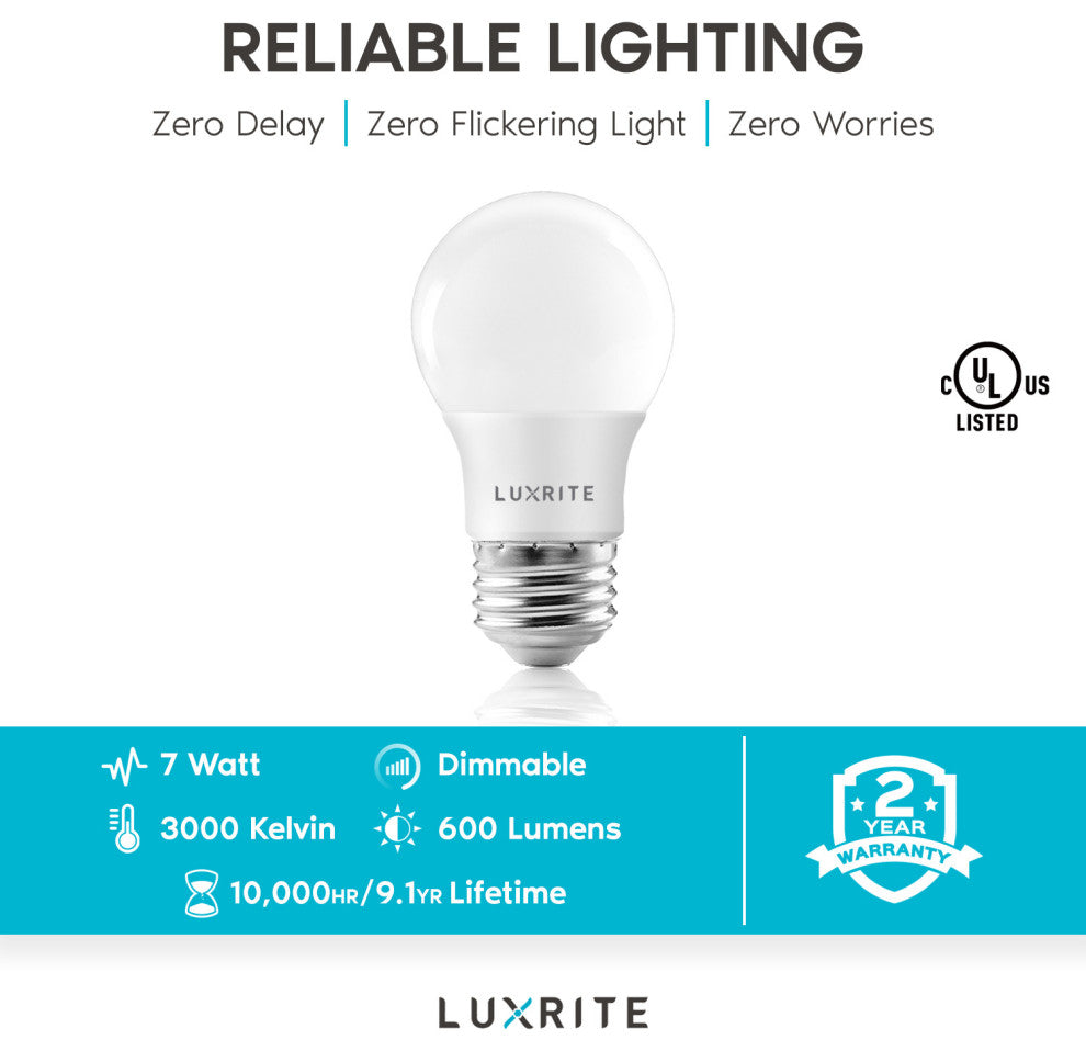 Luxrite A15 LED Bulb 7W Soft White Dimmable E26 UL Listed 6 Pack