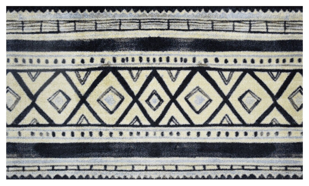 2' x 4' Black and Gray Modern Tribal Washable Floor Mat