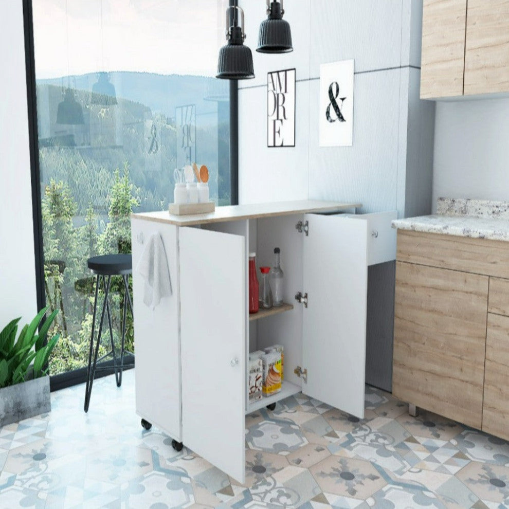 Kitchen Island Cart Indiana, Kitchen, White / Light Oak