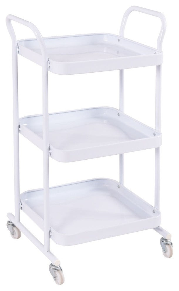 Modern 3-Tier Rolling Kitchen Steel Island Storage Trolley Cart, White