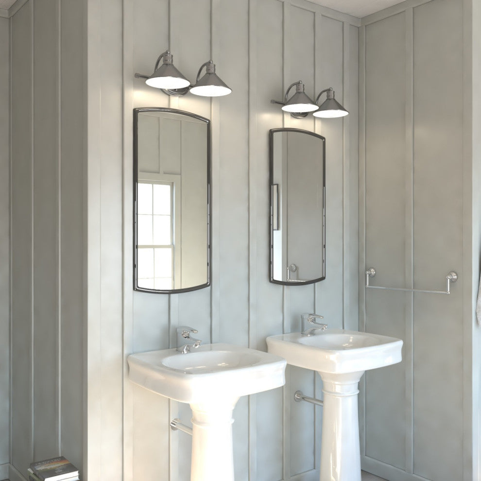 Akron Two Light Vanity, Satin Nickel and Matte White