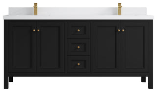 Nashville 72" Double Sink Bath Vanity, Black 2" White Quartz