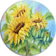 Three Sunflowers, Floral Large Disc Metal Wall Art, 11"