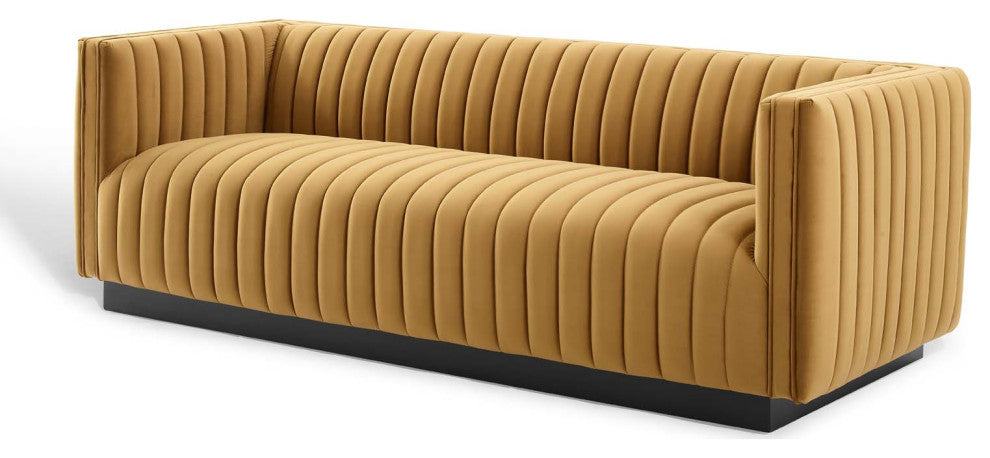 Tufted Sofa, Velvet, Brown, Modern, Living Lounge Room Hotel Lobby Hospitality