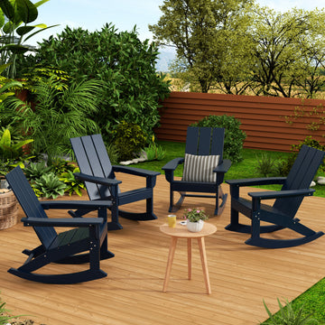 WestinTrends 4PC Modern Adirondack Outdoor Rocking Chair Set, Porch Rockers, Navy Blue