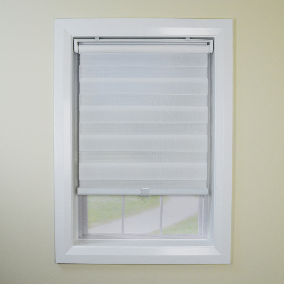 Versailles'' Cordless Zebra Slimline Privacy Shade, Eggshell, 27"x72"