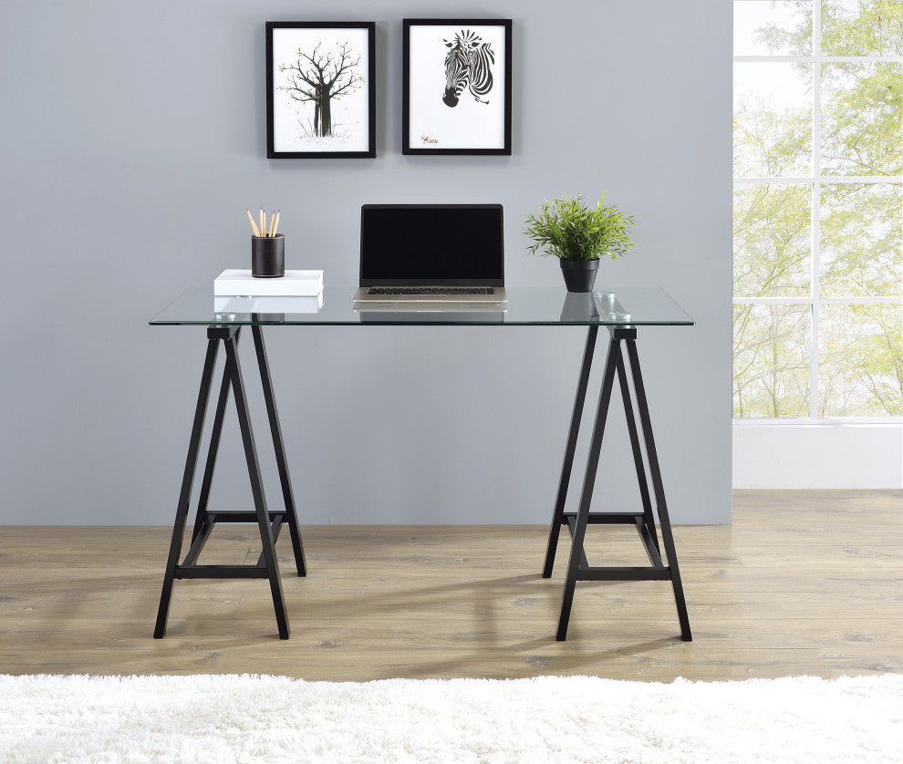 Middleton Desk With Clear Glass Top and Black Base