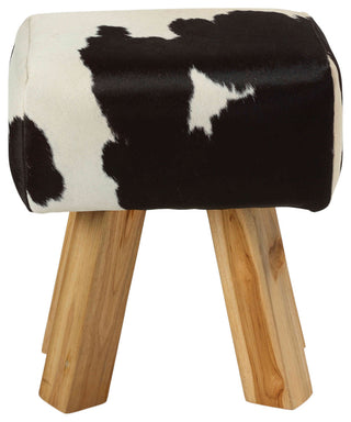 Bare Decor Juliet Genuine 100% Hide and Teak Vanity Stool Ottoman, Black/White