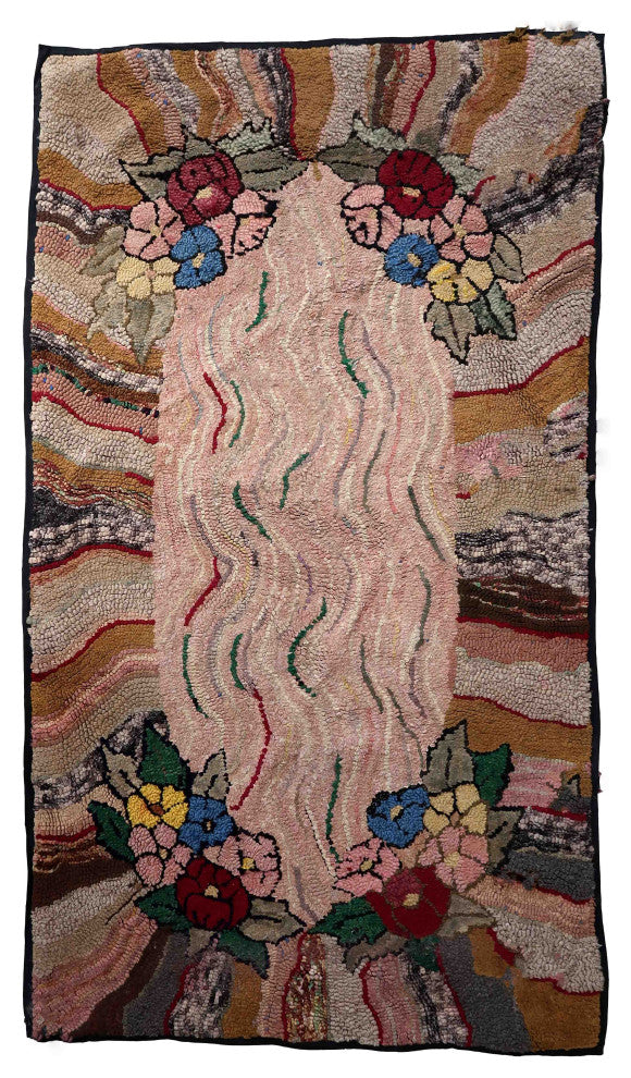 Handmade Antique American Hooked Rug 3.2'x5.7', 100cmx174cm 1880s