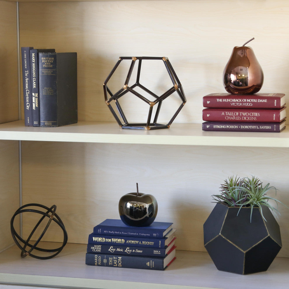 Ceramic Polished Chrome Apple Figurine With Stem, Small, Green Finish