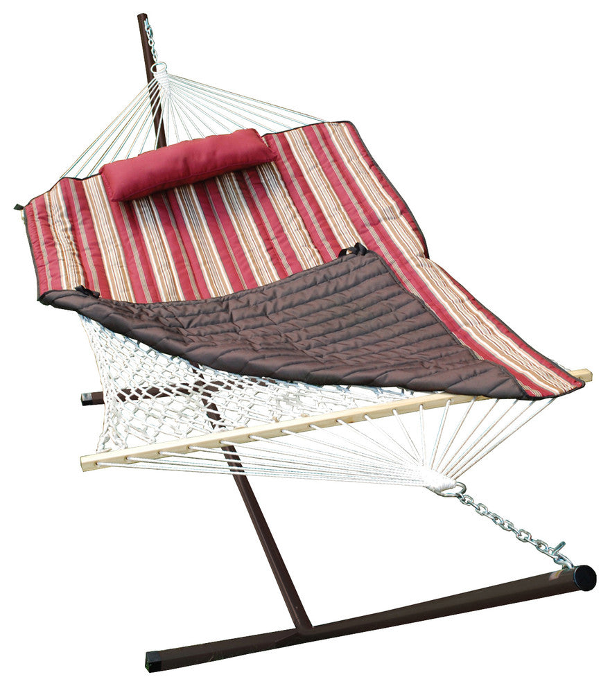 Cotton Rope Hammock, Stand, Pad and Pillow Combination, Red